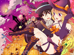 Rule 34 | &gt; &lt;, 4boys, 4girls, alvin (tales), bare shoulders, bat (animal), black hair, black hat, blonde hair, boots, brown eyes, candy, carrying, castle, cloud, coin, crescent moon, cross, dutch angle, elbow gloves, elize lutus, english text, food, gaius (tales), gem, ghost, gloves, green hair, halloween, hat, highres, ivar (tales), jack-o&#039;-lantern, jude mathis, knee boots, leia rolando, lollipop, ludger will kresnik, midriff, milla maxwell, moon, multiple boys, multiple girls, muzet (tales), navel, night, night sky, outdoors, princess carry, pumpkin, purple eyes, purple footwear, sinaooo, skirt, skull, sky, staff, star (sky), sweatdrop, tales of (series), tales of xillia, text focus, witch hat