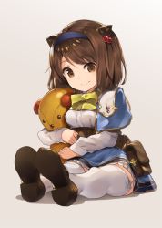 Rule 34 | 10s, 1girl, bow, breasts, brown eyes, brown hair, child, draph, granblue fantasy, hair bobbles, hair ornament, hairband, horn ornament, horns, hugging object, loafers, looking at viewer, oppai loli, parsley-f, pouch, shoes, short hair, sitting, smile, solo, stuffed animal, stuffed toy, swept bangs, thighhighs, white thighhighs, yaia (granblue fantasy)