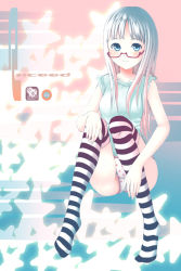 Rule 34 | glasses, morisawa haruyuki, neuron (exceed), original, panties, striped clothes, striped thighhighs, thighhighs, underwear
