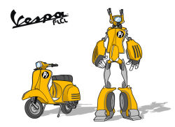 Rule 34 | 00s, flcl, goncalo lopes, image sample, mecha, motor vehicle, no humans, robot, scooter, transformers, vehicle, vespa, yellow theme