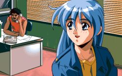 Rule 34 | 1990s (style), 1boy, 1girl, 2 shot diary 2, blue hair, game cg, indoors, may-be soft, pc98, retro artstyle, tagme, youko (2 shot diary 2)