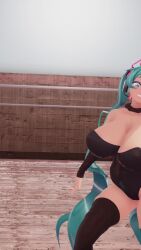 Rule 34 | 1girl, 3d, alternate breast size, animated, aqua eyes, aqua hair, artist request, audible music, blush, bouncing breasts, breasts, cleavage, dancing, hatsune miku, headphones, highres, huge breasts, long hair, looking at viewer, lowres, matching hair/eyes, mikumikudance (medium), solo, sound, thighhighs, thighs, twintails, video, vocaloid