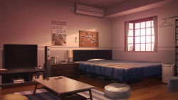 Rule 34 | air conditioner, alarm clock, bed, bedroom, book, calendar (object), clock, commentary request, controller, curtains, game console, game controller, indoors, lamp, magazine (object), mikago kotaro, muted color, nintendo switch, no humans, pillow, playstation 4, purple theme, remote control, room, roomscape, scenery, se-fukubu, speaker, sunset, table, television, window, xbox one