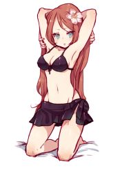 Rule 34 | 1boy, absurdres, armpits, arms up, bare shoulders, bikini, bluerancel, blush, breasts, cleavage, crossdressing, flower, green eyes, hair flower, hair ornament, highres, kneeling, long hair, male focus, namine ritsu, navel, open mouth, red hair, sarong, solo, swimsuit, tattoo, trap, utau, vocaloid