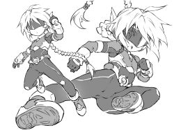 Rule 34 | 1girl, arm up, bodysuit, boots, braid, clenched hands, commentary request, flying kick, gloves, greyscale, jumping, kicking, long hair, monochrome, multiple views, open mouth, original, ponytail, simple background, sketch, tomoshibi hidekazu, very long hair, visor, white background