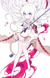 Rule 34 | + +, 1girl, aka kan, azur lane, blue eyes, closed mouth, double bun, epaulettes, expressionless, flat chest, full body, gradient hair, hair between eyes, hair bun, hair ribbon, highres, holding, holding sword, holding weapon, le malin (azur lane), long hair, long sleeves, looking at viewer, multicolored hair, pantyhose, pocket watch, rapier, ribbon, sidelocks, silver footwear, silver hair, simple background, skirt, solo, sword, symbol-shaped pupils, watch, weapon, white background, white pantyhose, white skirt