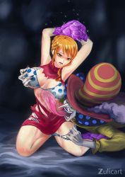 Rule 34 | 1boy, 1girl, age difference, breasts, charlotte perospero, cleavage, large breasts, long hair, nami (one piece), one piece, orange hair, smile