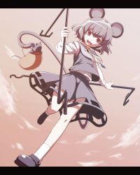 Rule 34 | 1girl, animal ears, bad id, bad pixiv id, basket, capelet, female focus, grey hair, highres, ippaiccha, jewelry, letterboxed, mouse (animal), mouse ears, mouse tail, nazrin, open mouth, pendant, red eyes, short hair, solo, tail, touhou, yudofu