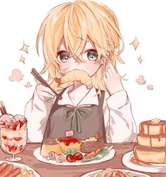 Rule 34 | + +, 1girl, blonde hair, braid, butter, cherry tomato, chopsticks, commentary request, cup, flag, food, food focus, food in mouth, green eyes, green ribbon, holding, holding chopsticks, hot dog, ice cream, kirisame marisa, long hair, long sleeves, miyuf 1, neck ribbon, no headwear, omelet, omurice, pancake, pancake stack, pasta, plate, pudding, ribbon, shrimp, side braid, single braid, solo, sparkle, steak, syrup, tomato, touhou
