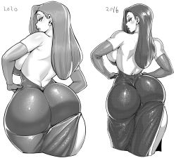 Rule 34 | 1girl, 2016, 2020, artist progress, ass, back, backless dress, backless outfit, breasts, cocktail dress, commentary request, comparison, dress, earrings, elbow gloves, eyeshadow, female focus, from behind, gloves, greyscale, hair over one eye, hair over shoulder, hands on own hips, highres, huge ass, huge breasts, impossible clothes, impossible dress, jessica rabbit, jewelry, lipstick, long hair, looking back, makeup, monochrome, multiple views, redrawn, side slit, simple background, standing, strapless, strapless dress, synecdoche, thick thighs, thighs, white background, who framed roger rabbit
