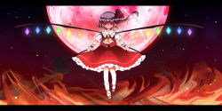 Rule 34 | 1girl, aidumi, ascot, bad id, bad pixiv id, blonde hair, dress, female focus, fire, flandre scarlet, full moon, hat, laevatein, letterboxed, mary janes, moon, red eyes, ribbon, shoes, short sleeves, side ponytail, solo, embodiment of scarlet devil, touhou, wings, wrist cuffs