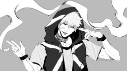 Rule 34 | 1boy, :p, asure (asure twi), bandaid, bandaid on face, black sclera, bleach, collar, collarbone, colored sclera, greyscale, highres, hollow ichigo, hood, hoodie, kamippoina (vocaloid), looking at viewer, male focus, monochrome, parody, piercing, short hair, solo, spiked hair, spot color, teeth, tongue, tongue out, tongue piercing, upper body, upper teeth only, vocaloid, yellow eyes
