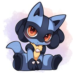 absurdres black_fur blue_fur blush closed_mouth creatures_(company) game_freak gen_4_pokemon highres lucario nintendo no_humans pokemon pokemon_(creature) red_eyes sevi_(seviyummy) sitting spikes tail yellow_fur