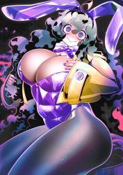 Rule 34 | 1girl, @ @, ahoge, alternate breast size, alternate costume, animal ears, artist name, ass, black pantyhose, bow, bowtie, breasts, cleavage, commentary request, creatures (company), fake animal ears, game freak, hair between eyes, hairband, hakkasame, hex maniac (pokemon), highleg, highleg leotard, highres, huge breasts, jacket, leotard, long hair, long sleeves, looking at viewer, messy hair, nail polish, nintendo, pantyhose, playboy bunny, pokemon, pokemon xy, purple bow, purple bowtie, purple eyes, purple hairband, purple leotard, purple nails, shiny clothes, sitting, solo, very long hair