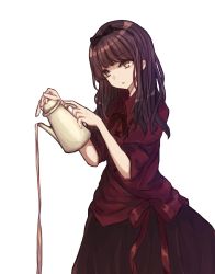 Rule 34 | 10s, 1girl, bad id, bad pixiv id, brown eyes, brown hair, dress, hairband, kurenaino aria, matching hair/eyes, mitonise, occultic;nine, pouring, red dress, solo, standing, teapot