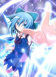 Rule 34 | 1girl, blue eyes, blue hair, bow, cirno, do (4-rt), dress, hair bow, highres, matching hair/eyes, short hair, smile, solo, touhou, wings
