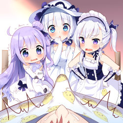Rule 34 | 1boy, 3girls, aged down, apron, azur lane, bare shoulders, belfast (azur lane), black bow, black ribbon, blue dress, blue eyes, blush, bow, braid, brown hair, commentary request, detached sleeves, dress, elbow gloves, erection, frilled apron, frills, gloves, hair bun, hair ribbon, hand to own mouth, hands on own hips, heart, heart-shaped pupils, highres, illustrious (azur lane), long sleeves, maid headdress, multiple girls, hugging object, one side up, open mouth, parted lips, penis awe, purple eyes, purple hair, ribbon, side bun, silver hair, silveroid, single hair bun, single side bun, sleeveless, sleeveless dress, stuffed animal, stuffed pegasus, stuffed toy, stuffed unicorn, stuffed winged unicorn, sweat, symbol-shaped pupils, tears, trembling, unicorn (azur lane), waist apron, wavy mouth, white apron, white dress, white gloves