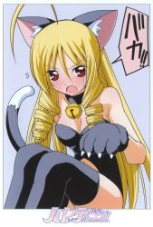 Rule 34 | 1girl, ahoge, animal ears, animal hands, bare shoulders, bell, blonde hair, blush, breasts, cat ears, cat paws, cat tail, cleavage, drill hair, hayate no gotoku!, highres, long hair, red eyes, socks, tail, tennousu athena