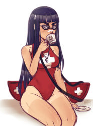 Rule 34 | 10s, 1girl, alternate costume, artist name, bare shoulders, baywatch, commentary, cup, drinking, flag print, groin, iahfy, jewelry, kill la kill, kiryuuin satsuki, lifeguard, long hair, looking at viewer, mug, necklace, one-piece swimsuit, pendant, red one-piece swimsuit, romaji text, simple background, solo, sunglasses, swimsuit, swiss flag, tan, tanline, white background