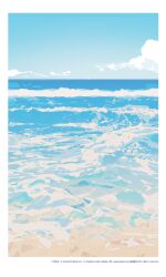 Rule 34 | agas (vpwt7475), beach, blue sky, border, cloud, copyright name, day, highres, nature, no humans, ocean, original, outdoors, scenery, sky, water, waves, white border