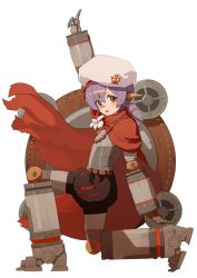 Rule 34 | absurdres, android, cloak, flower, hat, highres, joints, mechanical arms, mechanical legs, poppi (xenoblade), poppi alpha (xenoblade), purple hair, red eyes, robot ears, robot joints, rui (rei leyi), short twintails, simple background, solo, twintails, white background, xenoblade chronicles (series), xenoblade chronicles 2