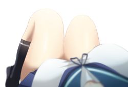Rule 34 | 10s, 1girl, bare shoulders, black socks, blurry, breasts, commentary request, depth of field, female pov, highres, kantai collection, kneehighs, knees up, large breasts, ohiya, pov, revision, school uniform, serafuku, simple background, skirt, socks, solo, uniform, ushio (kancolle), white background