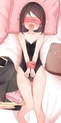 1girl absurdres animal_costume bdsm becky_blackbell bed black_hair blush bondage bound embarrassed highres long_hair pan_(pixiv41343614) rabbit_costume spy_x_family