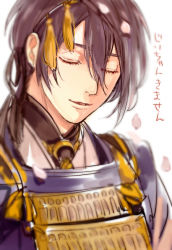 Rule 34 | 10s, 1boy, bad id, bad pixiv id, black hair, blurry, cherry blossoms, closed eyes, ichinose777, japanese clothes, male focus, mikazuki munechika, sketch, solo, touken ranbu, translation request, upper body, white background