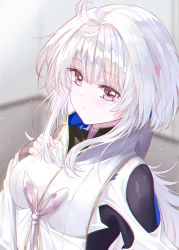 Rule 34 | 1girl, absurdres, ahoge, black gloves, blurry, blurry background, blush, breasts, closed mouth, commentary request, depth of field, dress, fate/grand order, fate/grand order arcade, fate/prototype, fate (series), fingerless gloves, gloves, hair between eyes, hair intakes, hair ornament, hairclip, hand up, highres, huge filesize, huyou (awegk), indoors, long hair, looking at viewer, medium breasts, merlin (fate/prototype), merlin (fate/prototype) (second ascension), purple eyes, silver hair, solo, upper body, very long hair, white dress