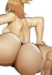 Rule 34 | 1girl, absurdres, ass, ass focus, back, black panties, breasts, doublehero, foster&#039;s home for imaginary friends, frankie foster, from behind, highres, huge ass, large breasts, panties, partially visible vulva, ponytail, red hair, solo, spread legs, stretching, tomboy, topless, underwear, v, white background