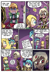 Rule 34 | 3girls, blonde hair, blue eyes, bound, cia (hyrule warriors), comic, english text, hyrule warriors, lana (hyrule warriors), linkle, multiple girls, nintendo, purple eyes, red eyes, setz, the legend of zelda, tied up (nonsexual)