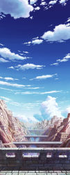 Rule 34 | aoha (twintail), arch, bridge, canyon, city, cloud, cloudy sky, day, highres, mountain, no humans, outdoors, river, scenery, sky, stone