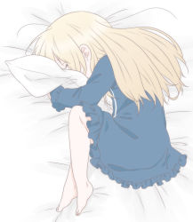 Rule 34 | 10s, 1girl, atago (kancolle), bad id, bad pixiv id, barefoot, bed sheet, blonde hair, child, closed eyes, female focus, kantai collection, long hair, hugging object, pillow, pillow hug, skirt, sleeping, solo, udon (shiratama), aged down