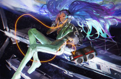 Rule 34 | 1girl, blue hair, closed eyes, cloud, daible, gloves, hatsune miku, headphones, highres, long hair, md5 mismatch, resolution mismatch, solo, source smaller, space, space station, spacesuit, star (symbol), vocaloid