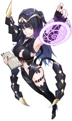 Rule 34 | 1girl, absurdres, armor, black hair, blunt bangs, book, bracelet, breasts, cape, cleavage, fire emblem, fire emblem awakening, grimmelsdathird, high heels, highres, jewelry, large breasts, long hair, looking at viewer, medium breasts, nail polish, nintendo, purple eyes, revealing clothes, smile, solo, tharja (fire emblem), tiara, two side up