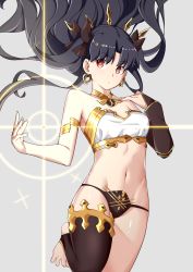 Rule 34 | 1girl, absurdres, armlet, detached sleeves, earrings, fate/grand order, fate (series), hair ribbon, heartpark, highres, ishtar (fate), ishtar (fate), jewelry, long hair, looking at viewer, navel, red eyes, ribbon, single detached sleeve, single thighhigh, solo, thighhighs, tiara, twintails, two side up