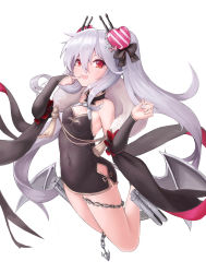 Rule 34 | 1girl, :d, absurdres, azur lane, bare shoulders, black bow, black dress, blue bow, blush, bow, breasts, bridal gauntlets, chain, cleavage, commentary request, dress, fang, finger to mouth, fingernails, full body, grey wings, hair bow, hair ornament, heart, heart hair ornament, highres, long hair, low wings, mechanical wings, medium breasts, open mouth, pink bow, red eyes, shinori (efvbji6264), silver hair, simple background, slit pupils, smile, solo, strapless, strapless dress, twintails, vampire (azur lane), vampire (the breath of spring) (azur lane), very long hair, white background, wings