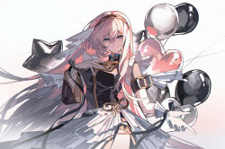 Rule 34 | 1girl, absurdres, backlighting, balloon, black dress, black sleeves, blue eyes, commentary, cowboy shot, detached sleeves, dress, english commentary, gloves, hand on own chest, headband, heart balloon, highres, kazenemuri, long hair, looking at viewer, megurine luka, outstretched hand, pink hair, side slit, simple background, single detached sleeve, smile, solo, star balloon, vocaloid, white background, white gloves