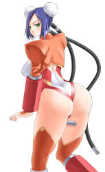 Rule 34 | 1girl, aq interactive, arcana heart, ass, atlus, blue hair, blush, breasts, bun cover, covered erect nipples, double bun, examu, green eyes, legs, mei-fang, nagase haruhito, shrug (clothing), solo, thighhighs, thighs, wedgie