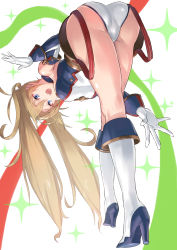Rule 34 | 1girl, :d, ass, bare shoulders, blonde hair, blue eyes, boots, bradamante (fate), bradamante (first ascension) (fate), breasts, detached sleeves, fate/grand order, fate (series), gloves, green322, hair between eyes, high heel boots, high heels, highres, leotard, long hair, long sleeves, looking at viewer, medium breasts, open mouth, round teeth, smile, solo, sparkle, standing, teeth, twintails, very long hair, white gloves