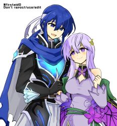 Rule 34 | bandana, bare shoulders, blue eyes, blue hair, brother and sister, cosplay, costume, deirdre (fire emblem), deirdre (fire emblem) (cosplay), fire emblem, fire emblem: genealogy of the holy war, hand grab, julia (fire emblem), long hair, looking at another, nintendo, purple eyes, purple hair, seliph (fire emblem), siblings, sigurd (fire emblem), sigurd (fire emblem) (cosplay), simple background, smile, yukia (firstaid0)
