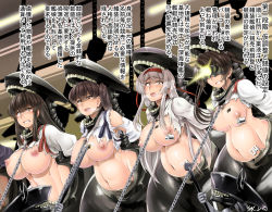 Rule 34 | 4girls, abyssal ship, akagi (kancolle), alternate breast size, armpit peek, arms behind back, barcode, barcode tattoo, black hair, blush, branded, branding iron, breast tattoo, breasts, breath, brown eyes, brown hair, chain, clenched teeth, collar, corruption, crying, crying with eyes open, drooling, glowing, hair between eyes, hair ribbon, headband, holding, huge breasts, japanese clothes, kaga (kancolle), kantai collection, kimono, large breasts, lineup, long hair, looking down, medium breasts, mind control, multiple girls, name tag, navel, nipple piercing, nipple tag, nipples, open mouth, parted bangs, perky breasts, piercing, pregnant, puffy nipples, red headband, restrained, ribbon, saizu nitou gunsou, saliva, shade, shiny skin, short sleeves, shoukaku (kancolle), side ponytail, sidelocks, silver hair, slave, stationary restraints, stomach, stomach tattoo, straight hair, tasuki, tattoo, tears, teeth, text focus, torn clothes, torn kimono, translation request, twintails, twitter username, upper teeth only, very long hair, visor, white ribbon, wide-eyed, zuikaku (kancolle)