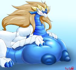 Rule 34 | 1girl, artist request, blue eyes, breasts, dragon, female focus, furry, furry female, gigantic breasts, gradient background, highres, nipples, solo, upper body, white background