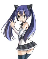 Rule 34 | 1girl, blue hair, fairy tail, mashima hiro, official art, simple background, smile, solo, thighhighs, twintails, wendy marvell, white background, zettai ryouiki