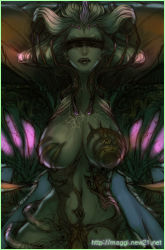 Rule 34 | 1girl, blindfold, breasts, colored skin, green skin, large breasts, lowres, maggi, monster girl, original