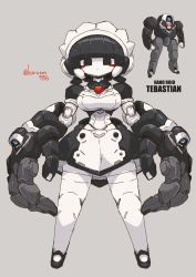 Rule 34 | 1girl, android, black eyes, breasts, expressionless, highres, kuruton486, large breasts, large hands, looking at viewer, maid, maid headdress, mecha, original, robot, science fiction, solo focus, twitter username