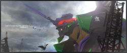 Rule 34 | antares cao, armor, bird, cloud, cloudy sky, commentary, copyright name, dark sky, english text, eva 13, evangelion: 3.0 you can (not) redo, extra eyes, glowing, glowing eyes, highres, horns, mecha, neon genesis evangelion, no humans, rebuild of evangelion, red eyes, robot, single horn, sky, solo, upper body