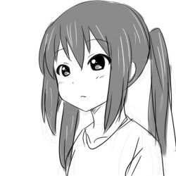 Rule 34 | 1girl, aaaa (quad-a), bad id, bad pixiv id, blush, greyscale, k-on!, long hair, monochrome, nakano azusa, portrait, simple background, solo, white background