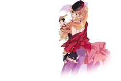 Rule 34 | 1girl, blonde hair, blue eyes, dress, ebata risa, female focus, fingerless gloves, gloves, hat, long hair, macross, macross frontier, official art, promotional art, see-through, sheryl nome, solo, thighhighs, torn clothes, torn thighhighs, transparent, transparent background