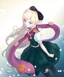 Rule 34 | 1girl, black bow, blonde hair, blue eyes, bow, braid, commentary request, danganronpa: trigger happy havoc, danganronpa (series), dress, hair bow, hamster, highres, long hair, ponytail, puffy short sleeves, puffy sleeves, purple scarf, red bow, scarf, short sleeves, sklm, smile, solo, sonia nevermind